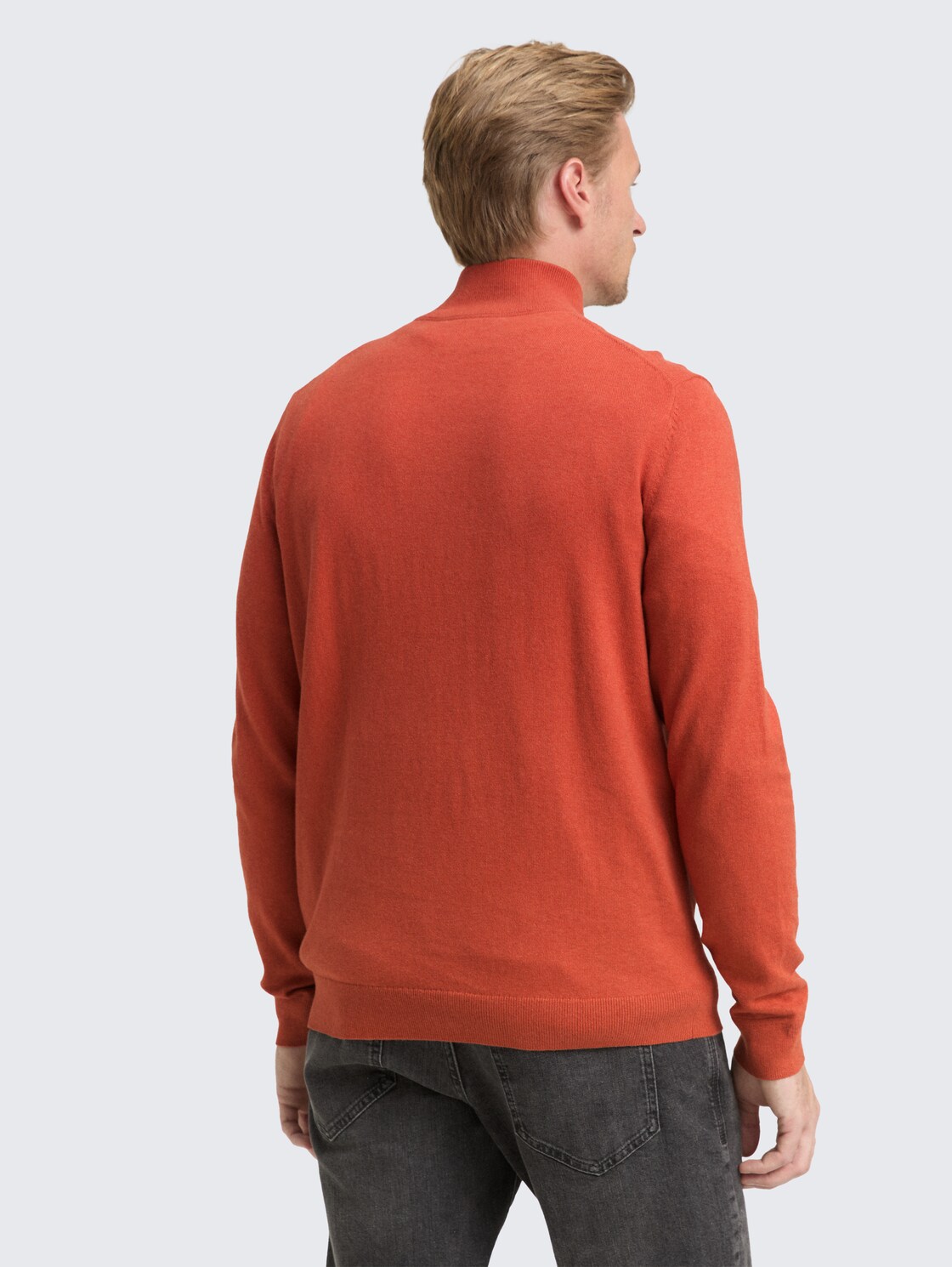 Thumbnail - TOM TAILOR Herren Troyer Strickpullover mit Kaschmir-Anteil, orange, Meliert, Gr. XL