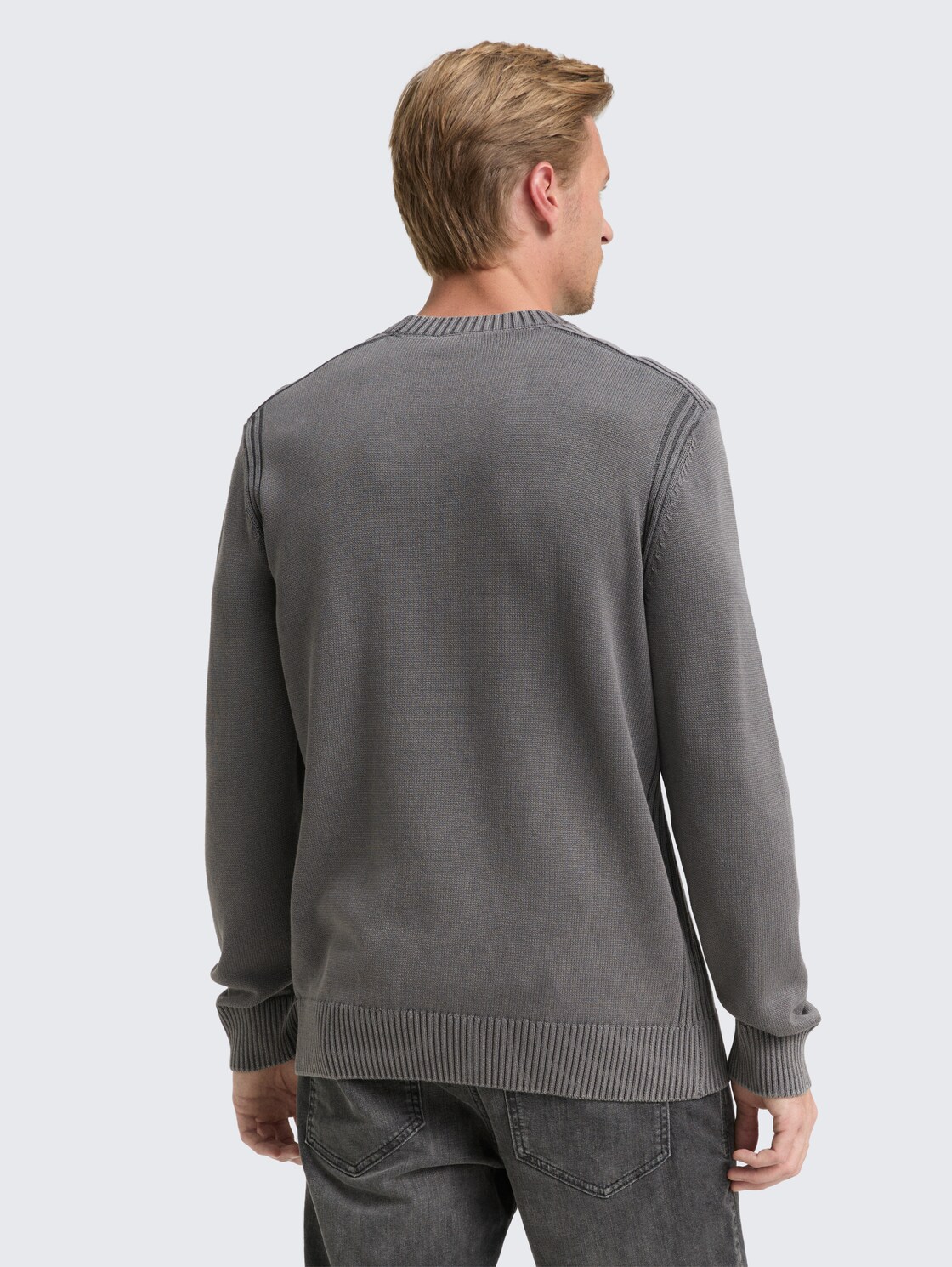 Thumbnail - TOM TAILOR Herren Strickpullover im Washed-Look aus Baumwolle, grau, Uni, Gr. XL