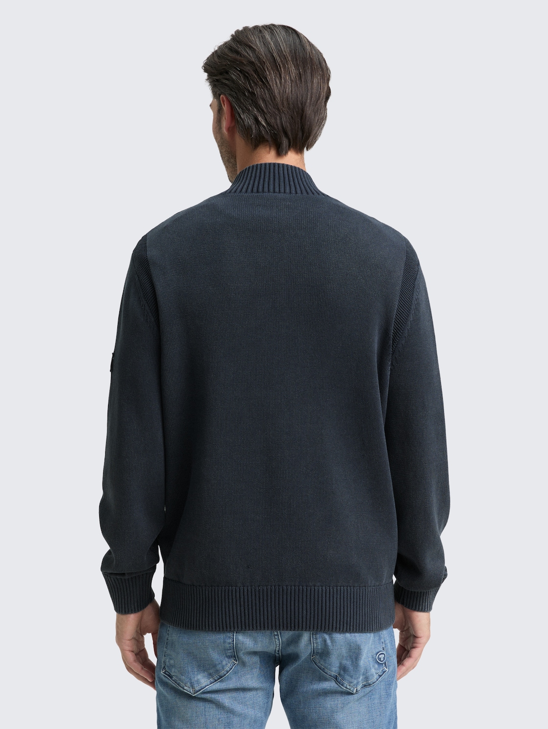 Thumbnail - TOM TAILOR Herren Troyer Strickpullover im Washed-Look aus Baumwolle, blau, Uni, Gr. XXL
