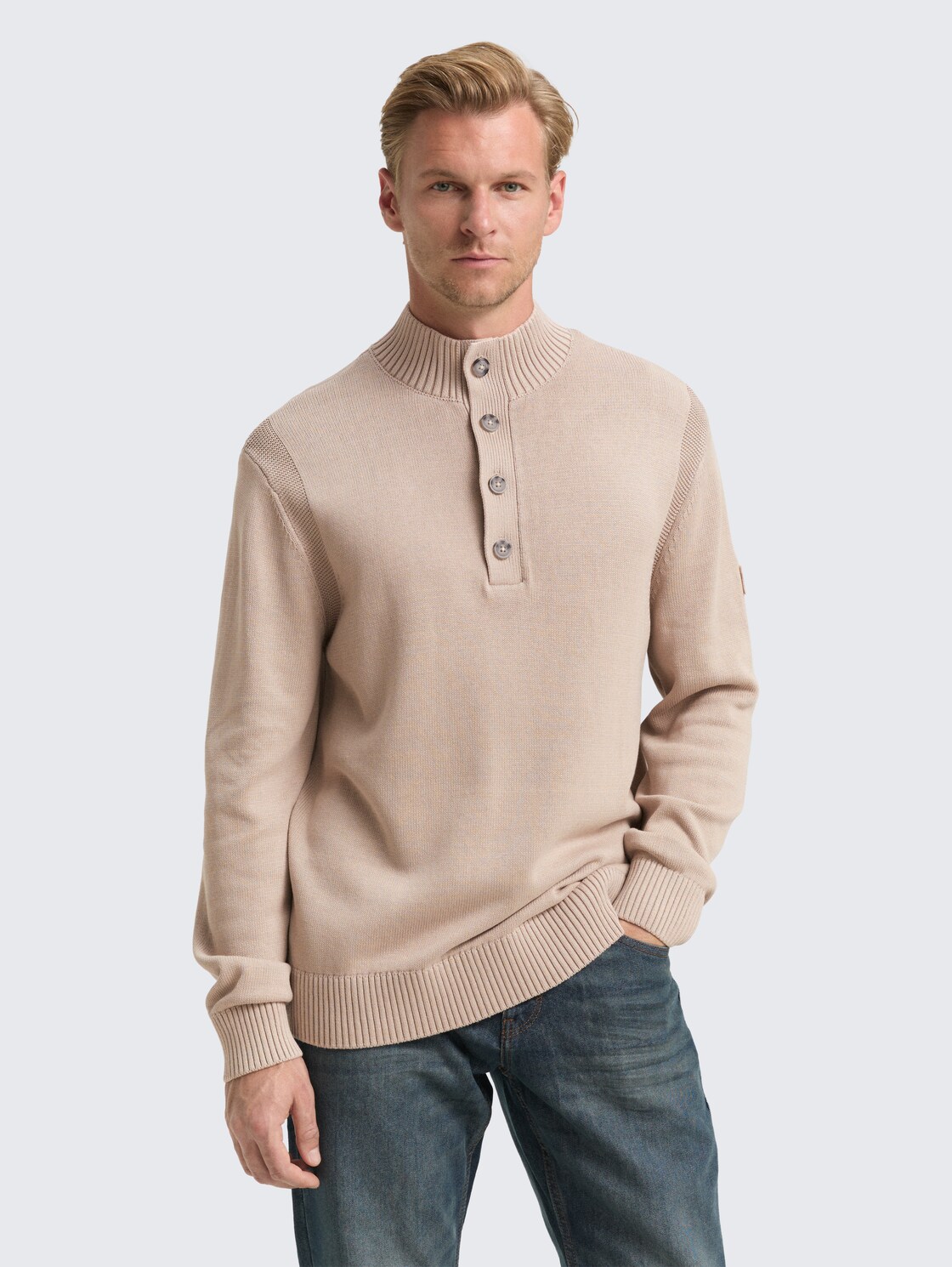 Thumbnail - TOM TAILOR Herren Troyer Strickpullover im Washed-Look aus Baumwolle, braun, Uni, Gr. XXXL