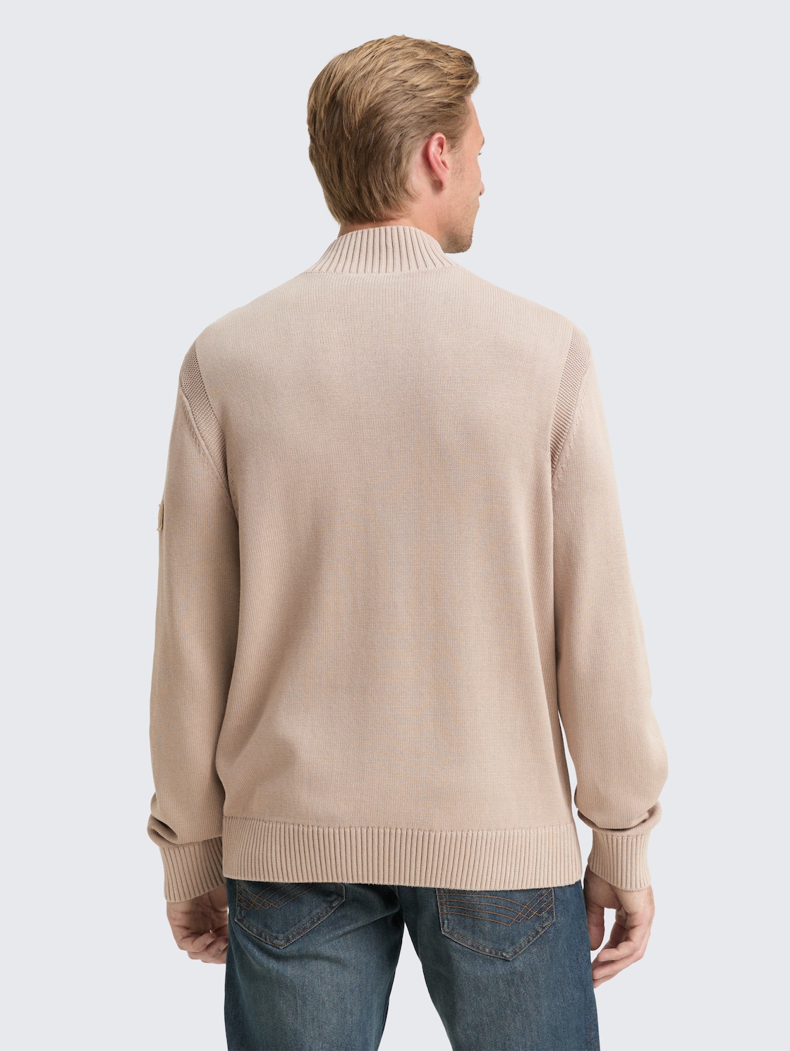 Thumbnail - TOM TAILOR Herren Troyer Strickpullover im Washed-Look aus Baumwolle, braun, Uni, Gr. XXXL