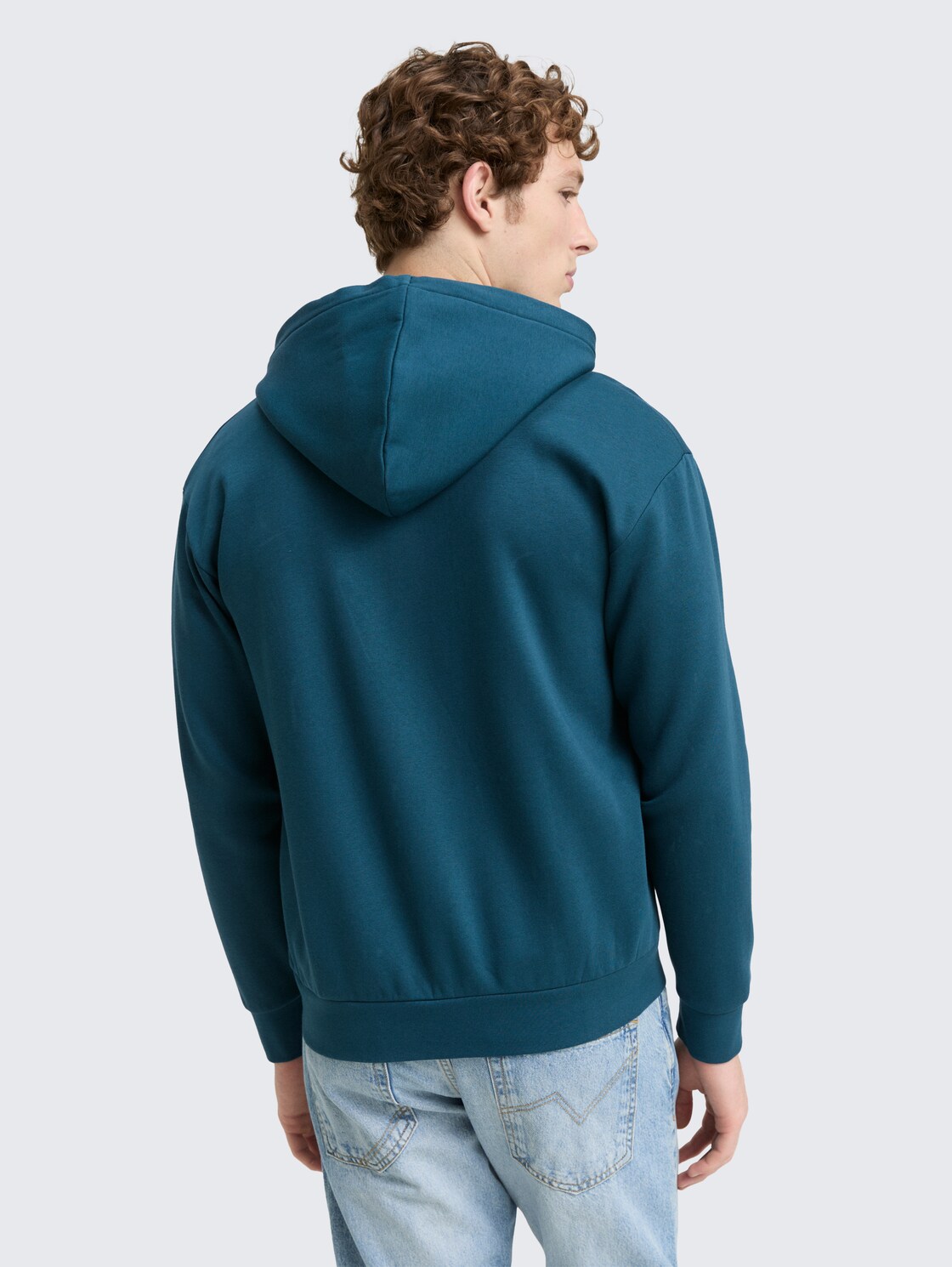 Thumbnail - TOM TAILOR DENIM Herren Hoodie Sweatjacke mit Logo-Print, grün, Uni, Gr. S