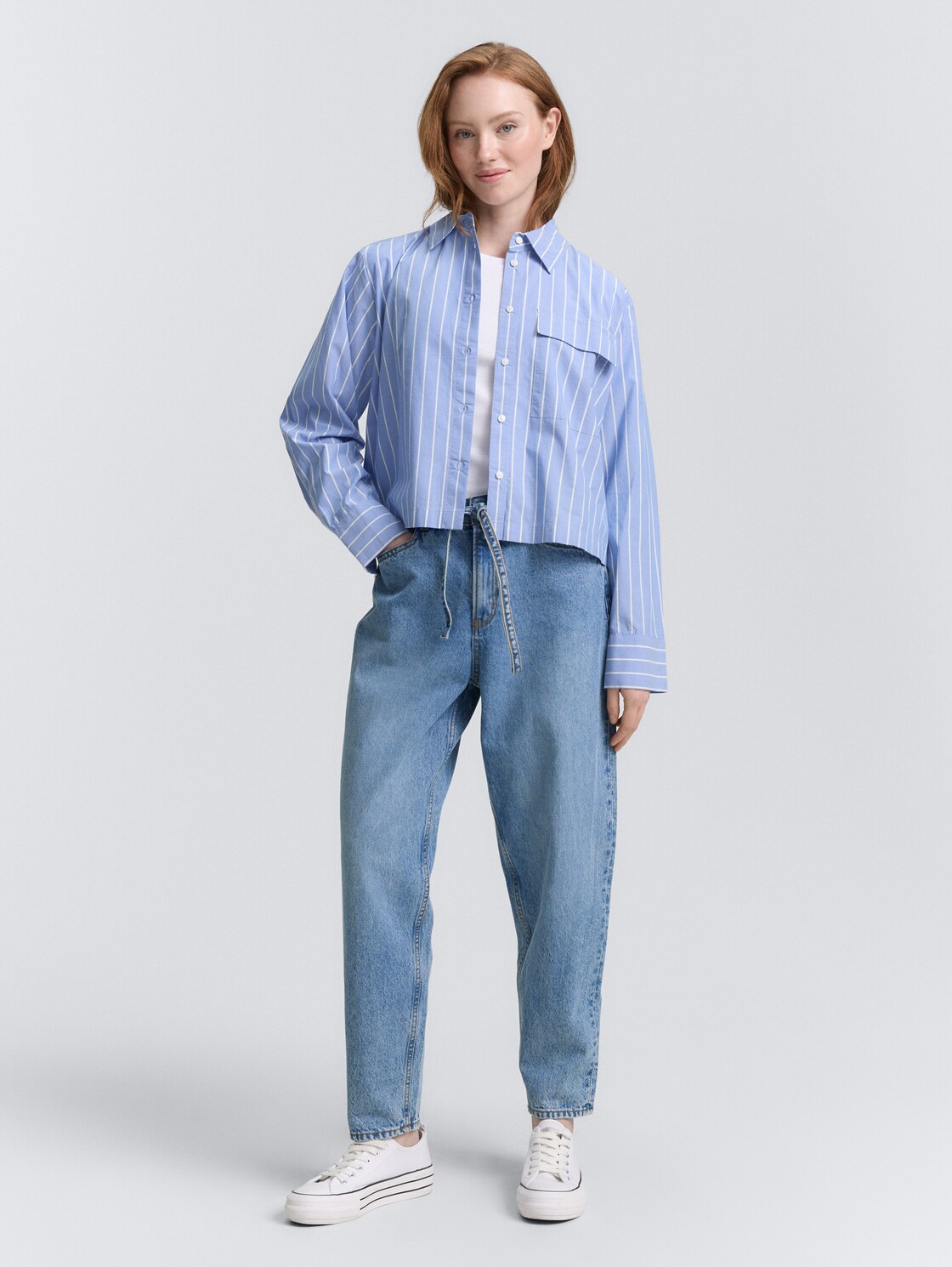 Thumbnail - TOM TAILOR DENIM Damen TTADEA Barrel Jeans mit Gürtel, blau, Uni, Gr. L