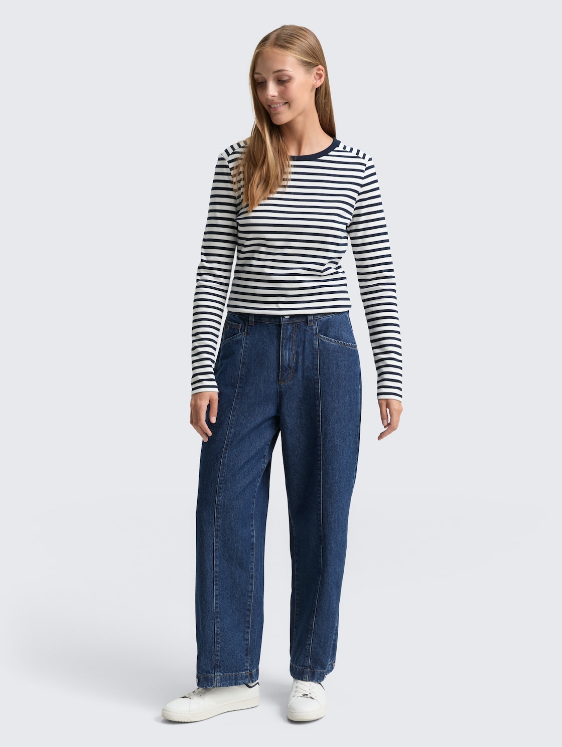 Thumbnail - TOM TAILOR DENIM Damen TTADEA BARREL Jeans mit verstellbarer Beinöffnung, blau, Uni, Gr. XS