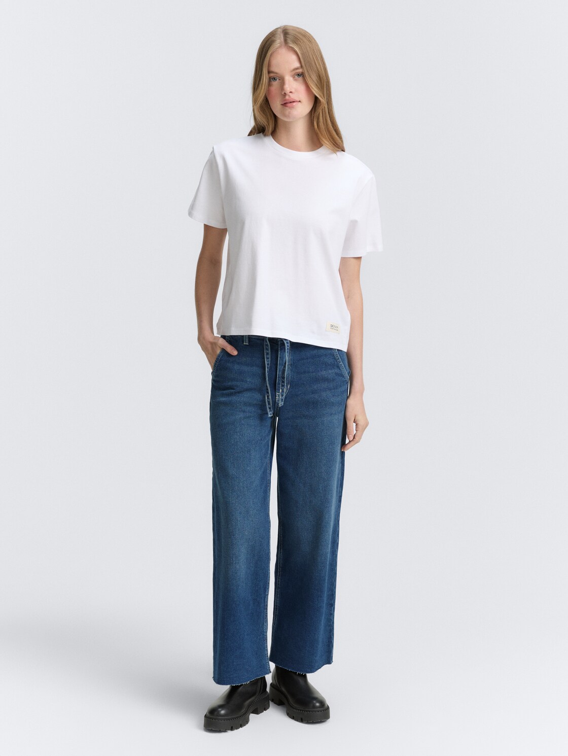Thumbnail - TOM TAILOR DENIM Damen TTMIJA CULOTTE Jeans mit Gürtel, blau, Uni, Gr. XS
