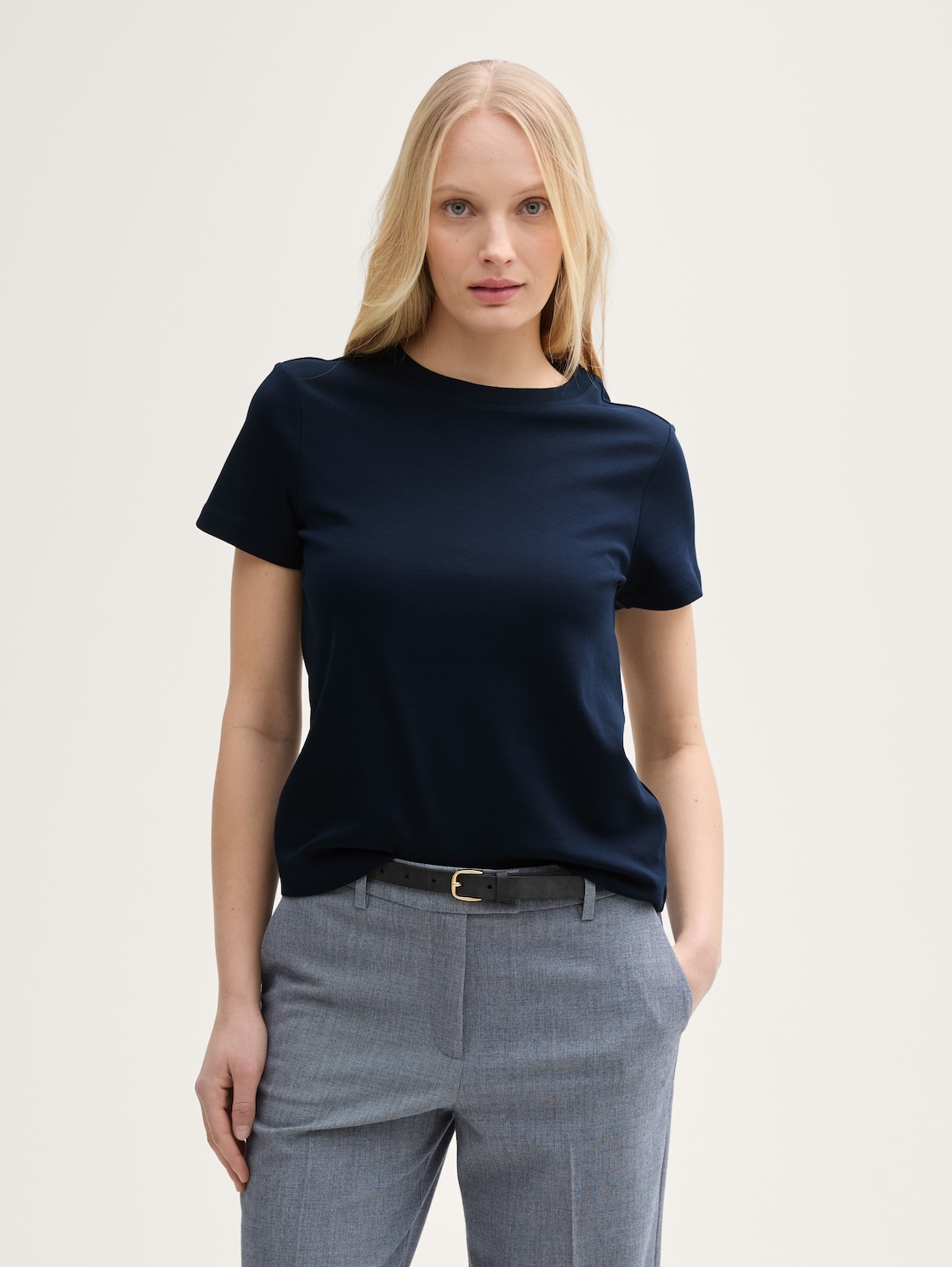 Thumbnail - TOM TAILOR Damen T-Shirt mit Rundhalsausschnitt, blau, Uni, Gr. XXXL