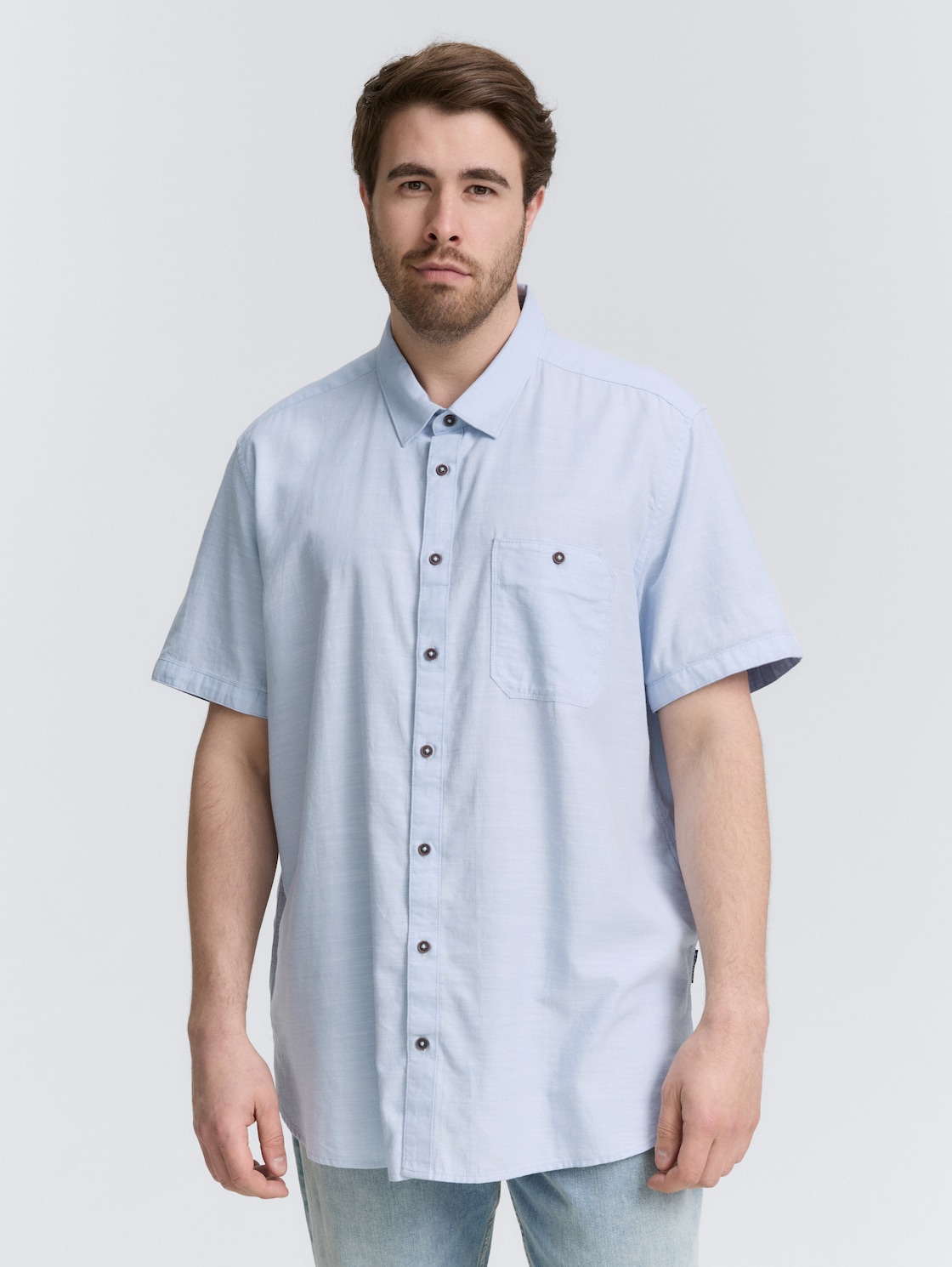 Thumbnail - TOM TAILOR Herren Plus Size - Kurzarmhemd mit Brusttasche, blau, Uni, Gr. 4XL