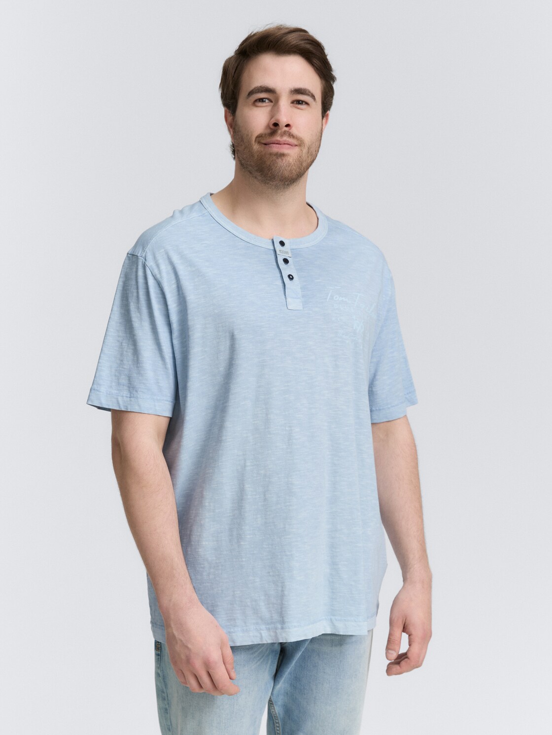 Thumbnail - TOM TAILOR Herren Plus Size - Henley T-Shirt mit Print, blau, Uni, Gr. 3XL
