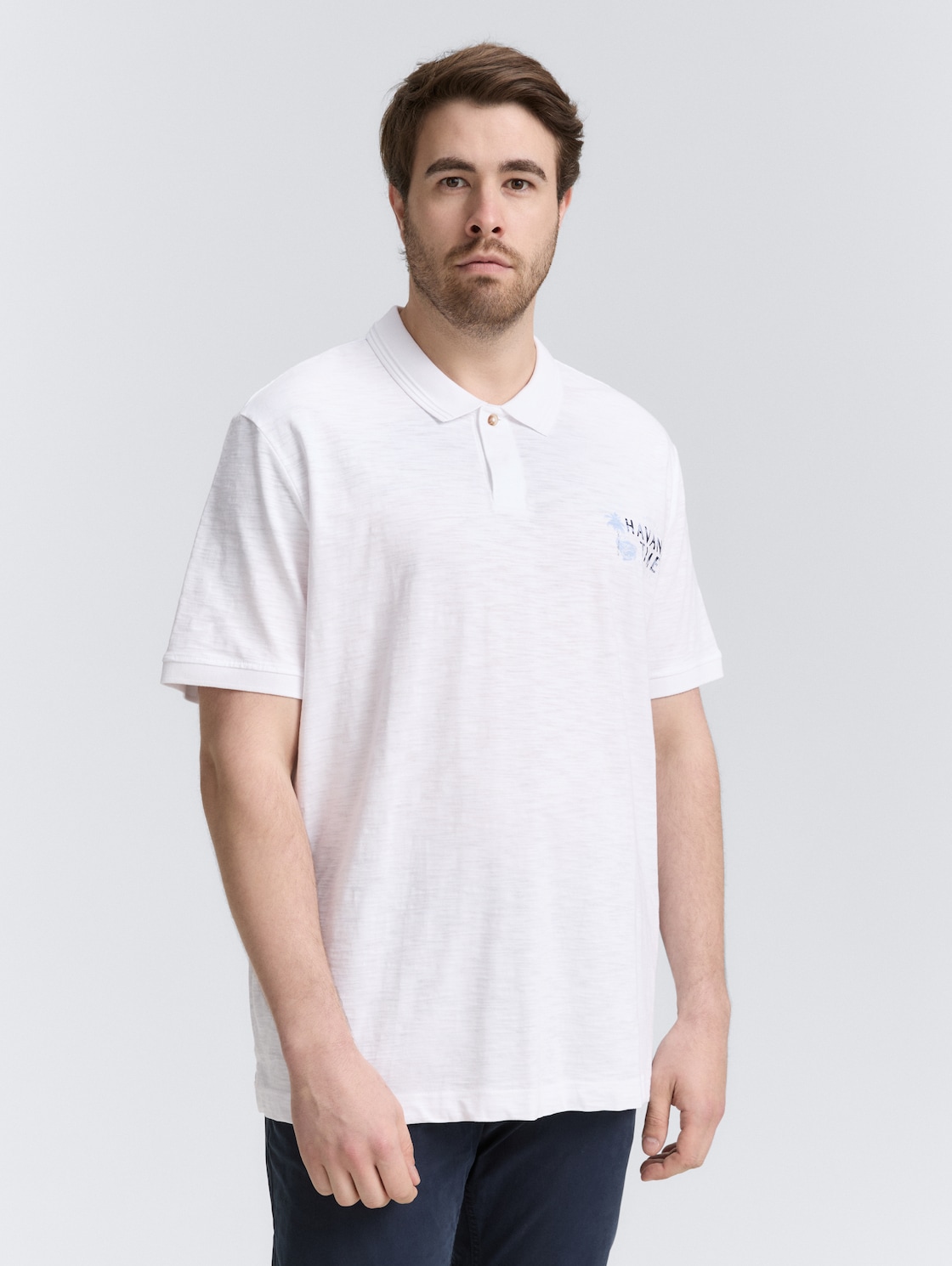 Thumbnail - TOM TAILOR Herren Plus Size - Poloshirt aus Baumwolle mit Print, weiß, Uni, Gr. 2XL