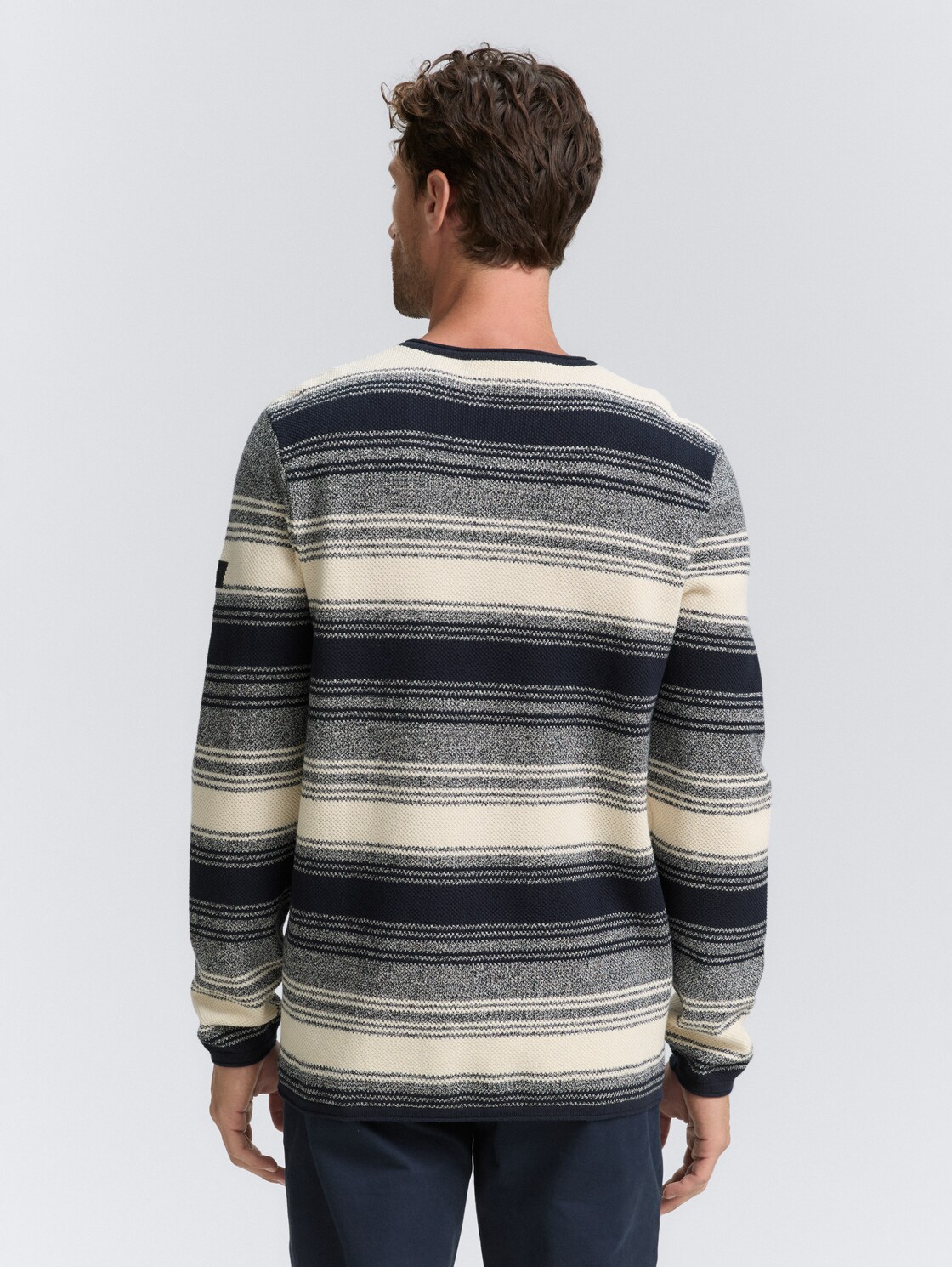 Thumbnail - TOM TAILOR Herren Strickpullover im Streifenmuster, weiß, Gestreift, Gr. L