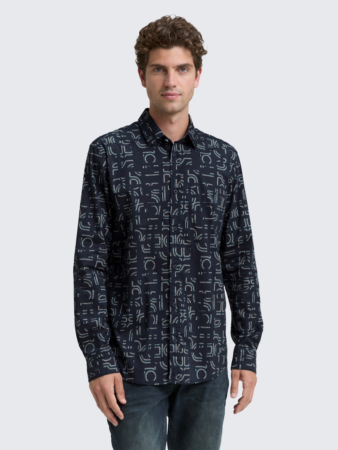 Thumbnail - TOM TAILOR Herren Slim Fit Hemd mit Stretch, blau, Gemustert, Gr. M