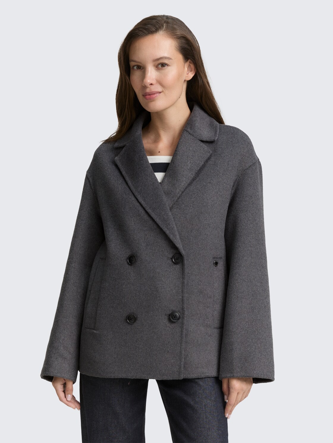 Thumbnail - TOM TAILOR Damen Cabanjacke mit Wollanteil, grau, Meliert, Gr. XXL
