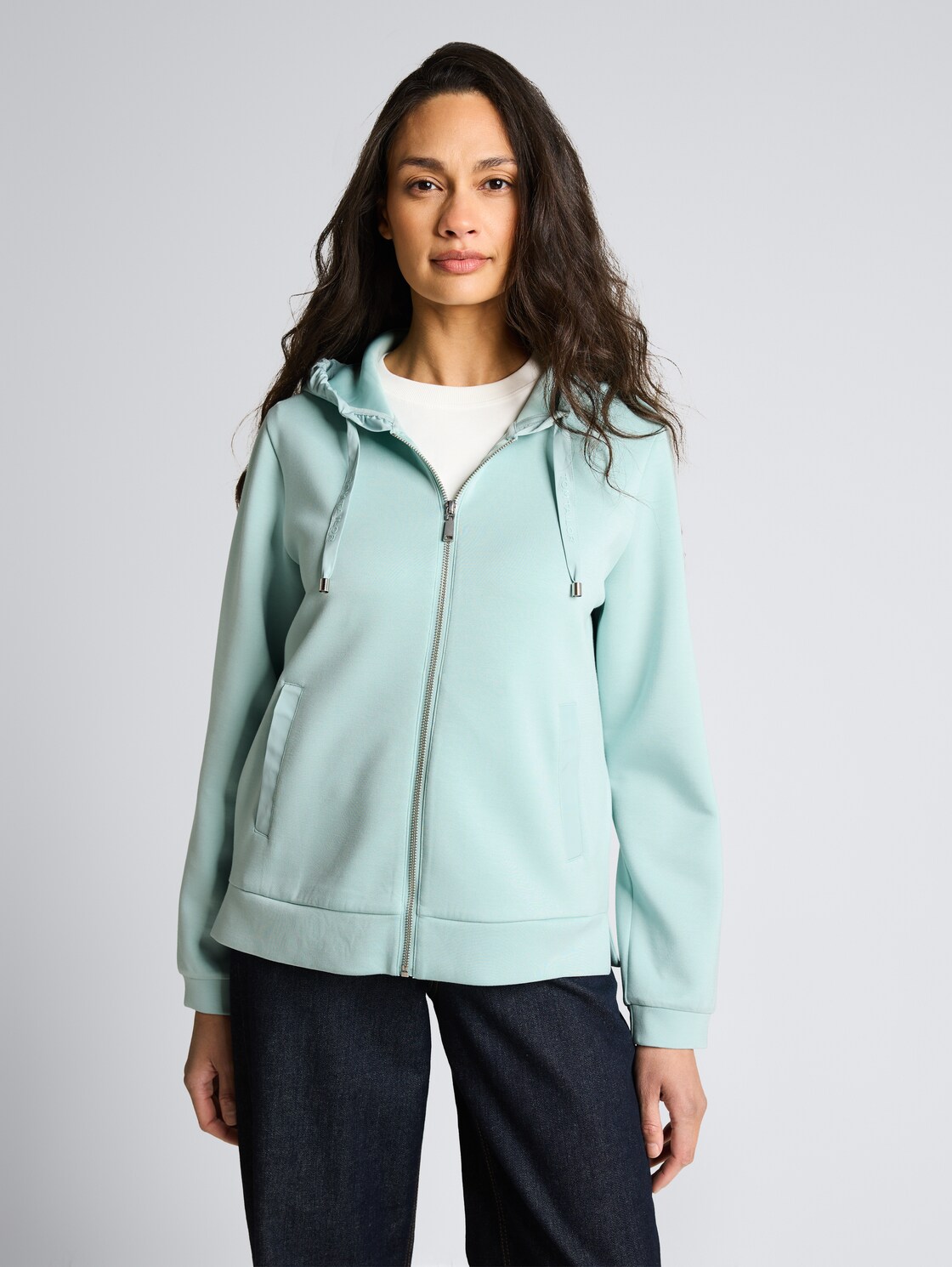Thumbnail - TOM TAILOR Damen Hoodie Sweatjacke aus Scuba, blau, Uni, Gr. S