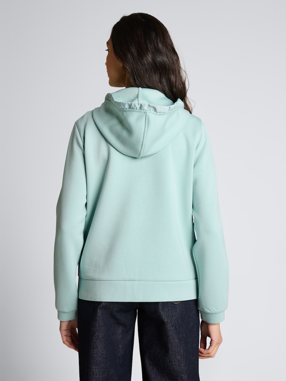 Thumbnail - TOM TAILOR Damen Hoodie Sweatjacke aus Scuba, blau, Uni, Gr. S