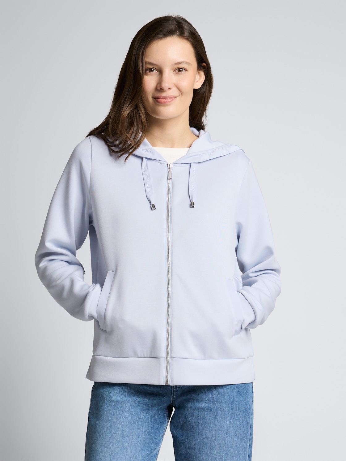 Thumbnail - TOM TAILOR Damen Hoodie Sweatjacke aus Scuba, blau, Uni, Gr. S