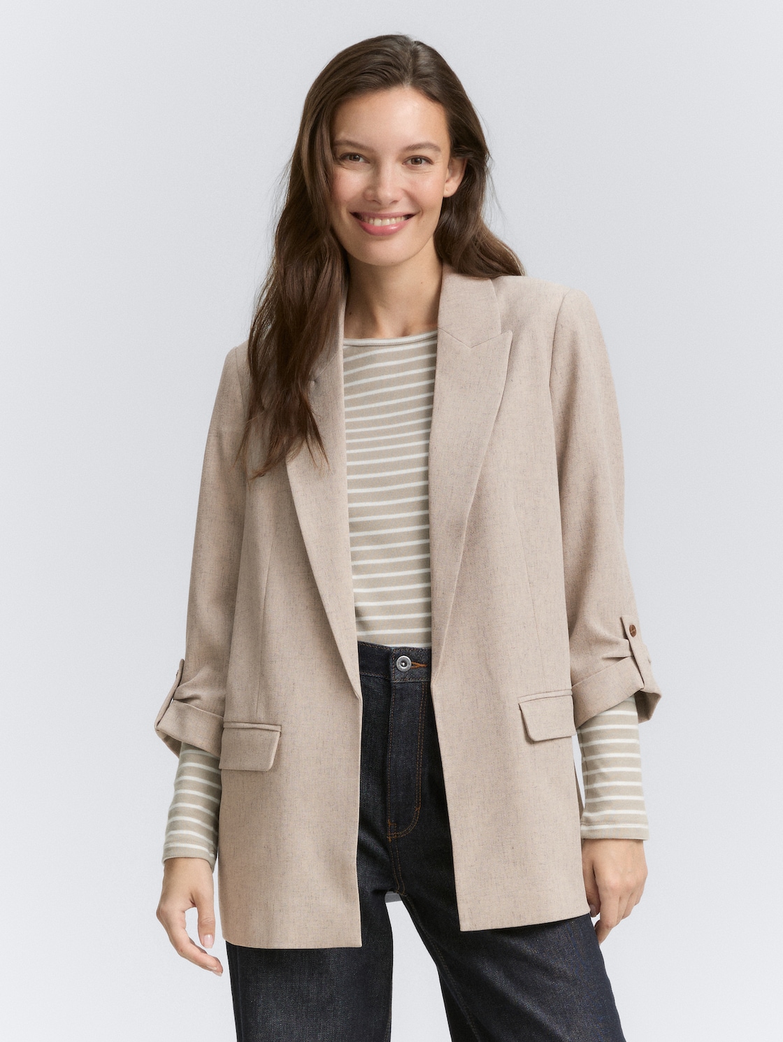 Thumbnail - TOM TAILOR Damen Loose Fit Blazer, braun, Meliert, Gr. 42