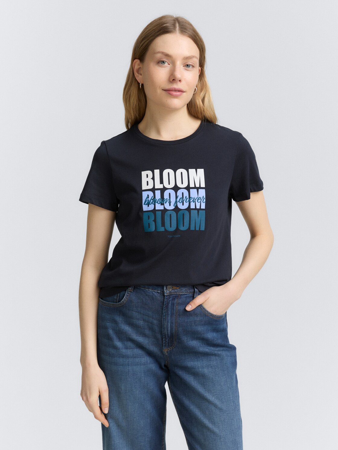 Thumbnail - TOM TAILOR Damen T-Shirt mit Print, blau, Uni, Gr. M