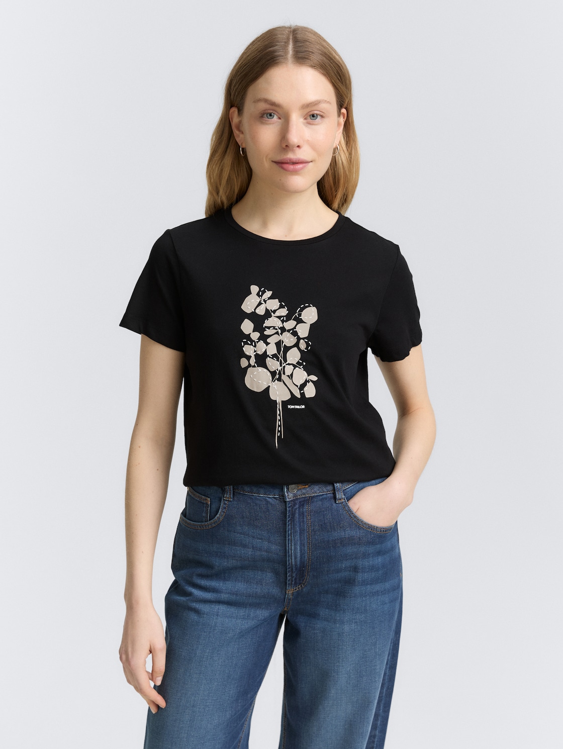 Thumbnail - TOM TAILOR Damen T-Shirt mit Print, schwarz, Uni, Gr. L