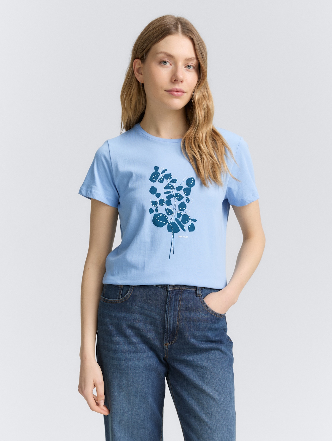 Thumbnail - TOM TAILOR Damen T-Shirt mit Print, blau, Uni, Gr. S