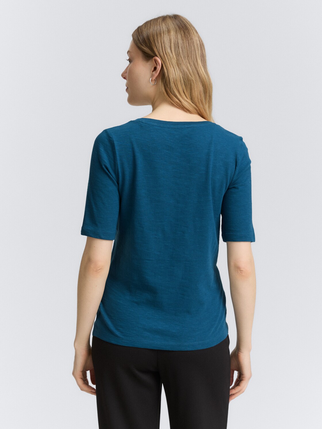 Thumbnail - TOM TAILOR Damen T-Shirt mit V-Ausschnitt, blau, Uni, Gr. L
