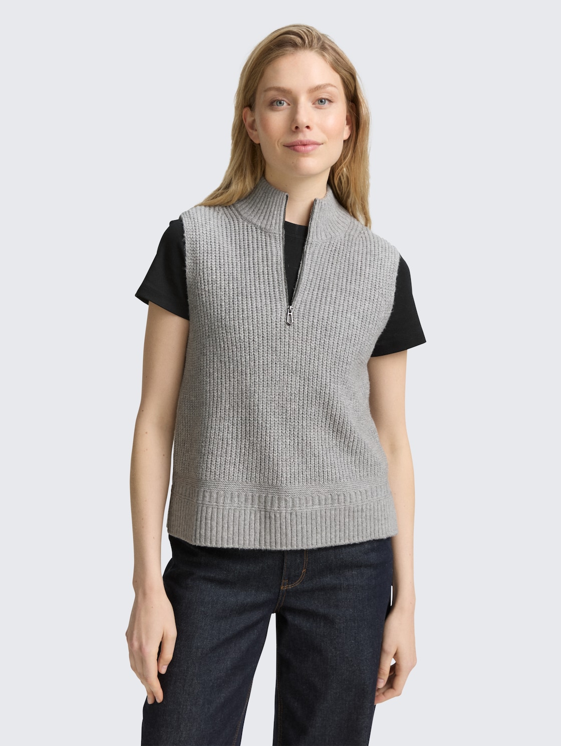 Thumbnail - TOM TAILOR Damen Troyer Pullunder, grau, Meliert, Gr. S