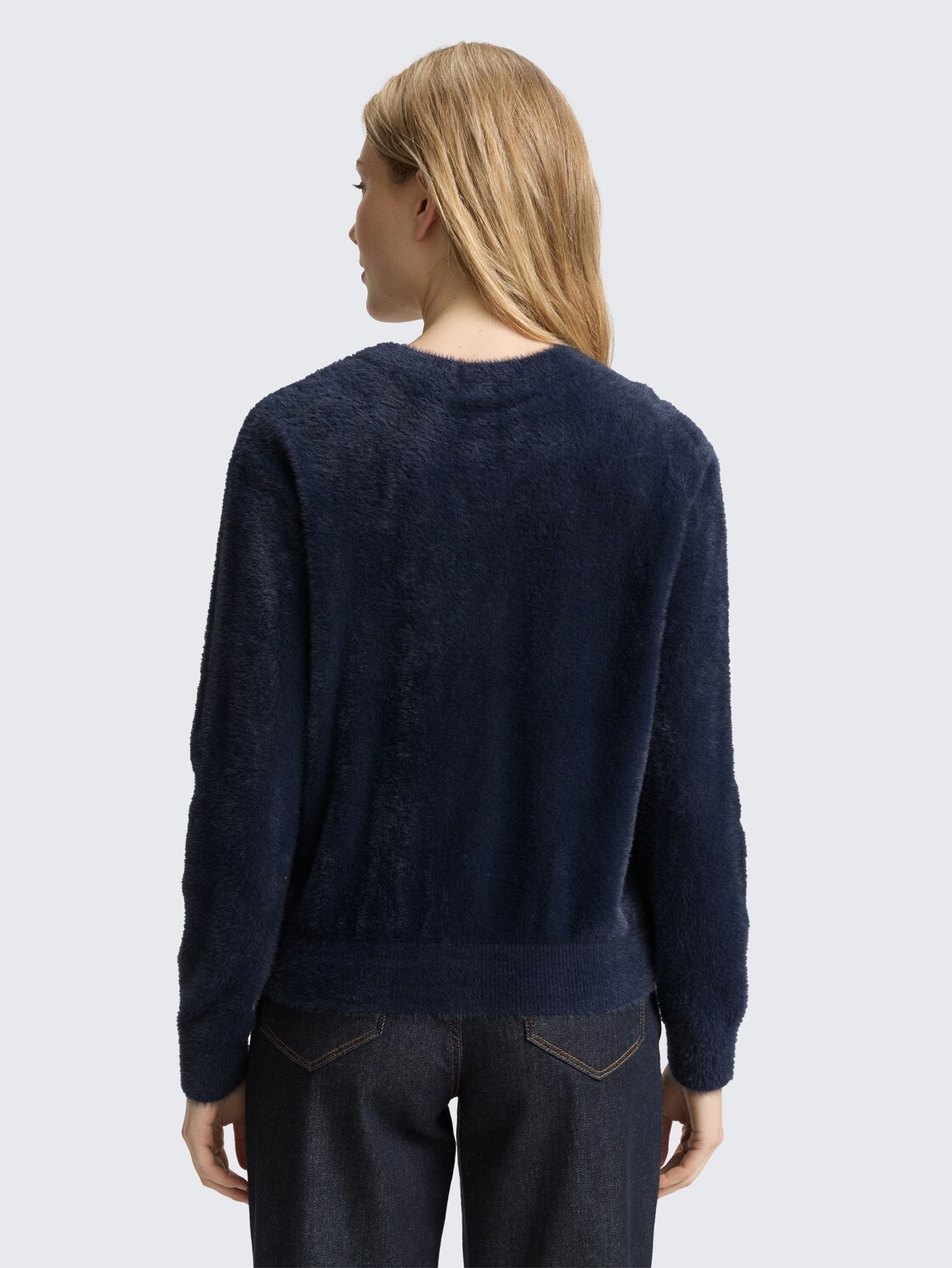 Thumbnail - TOM TAILOR Damen Federgarn-Cardigan mit Knopfleiste, blau, Uni, Gr. M