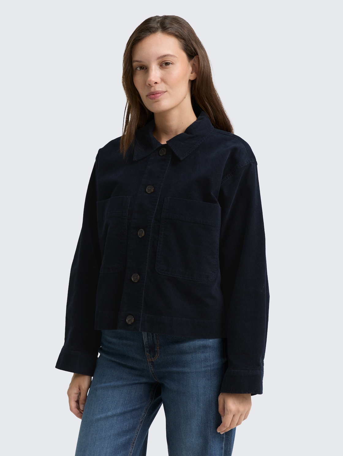 Thumbnail - TOM TAILOR Damen Oversize Cordjacke, blau, Uni, Gr. 46