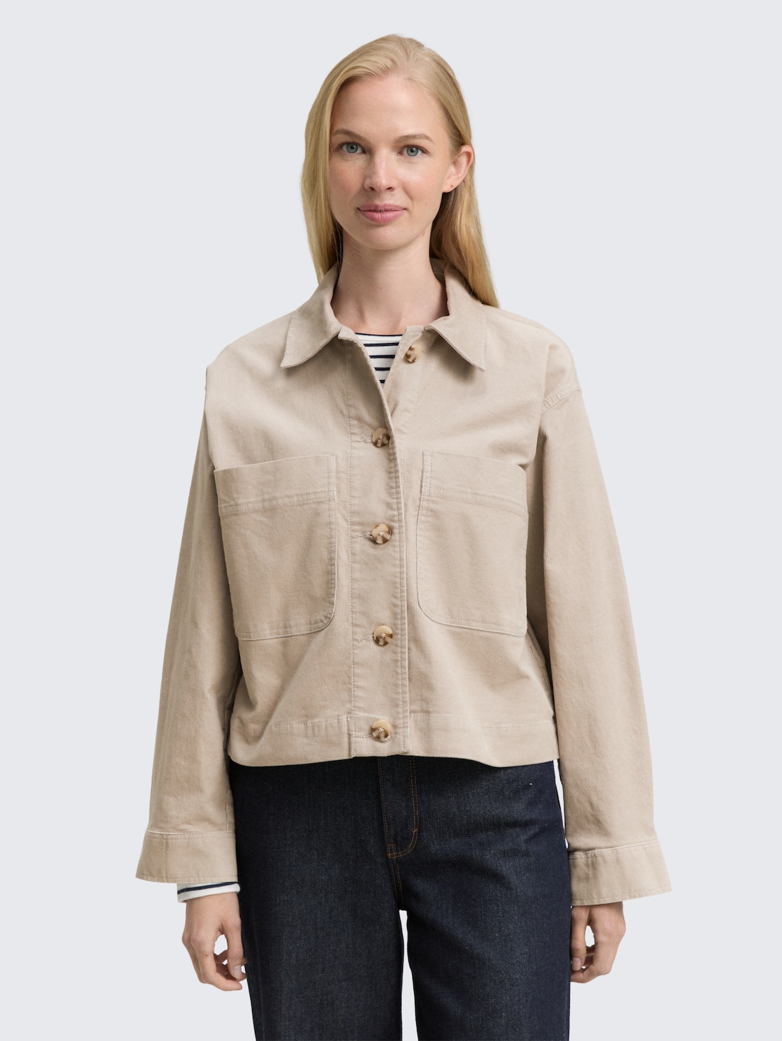 Thumbnail - TOM TAILOR Damen Oversize Cordjacke, grau, Uni, Gr. 40