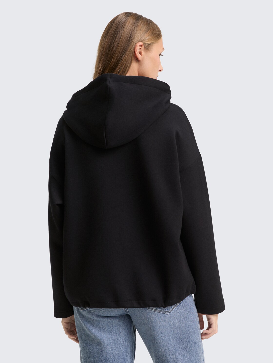 Thumbnail - TOM TAILOR DENIM Damen Loose Fit Scuba Hoodie Sweatshirt, schwarz, Uni, Gr. XS