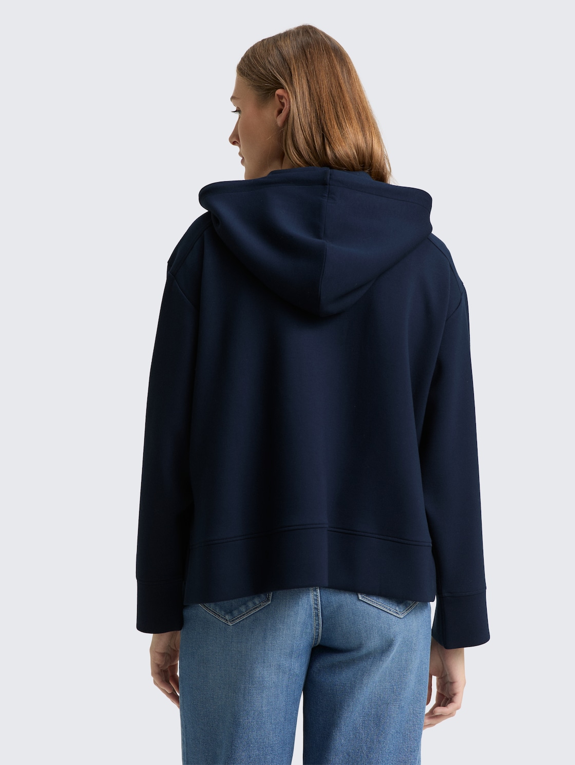 Thumbnail - TOM TAILOR DENIM Damen Loose Fit Scuba Hoodie Sweatjacke, blau, Uni, Gr. M