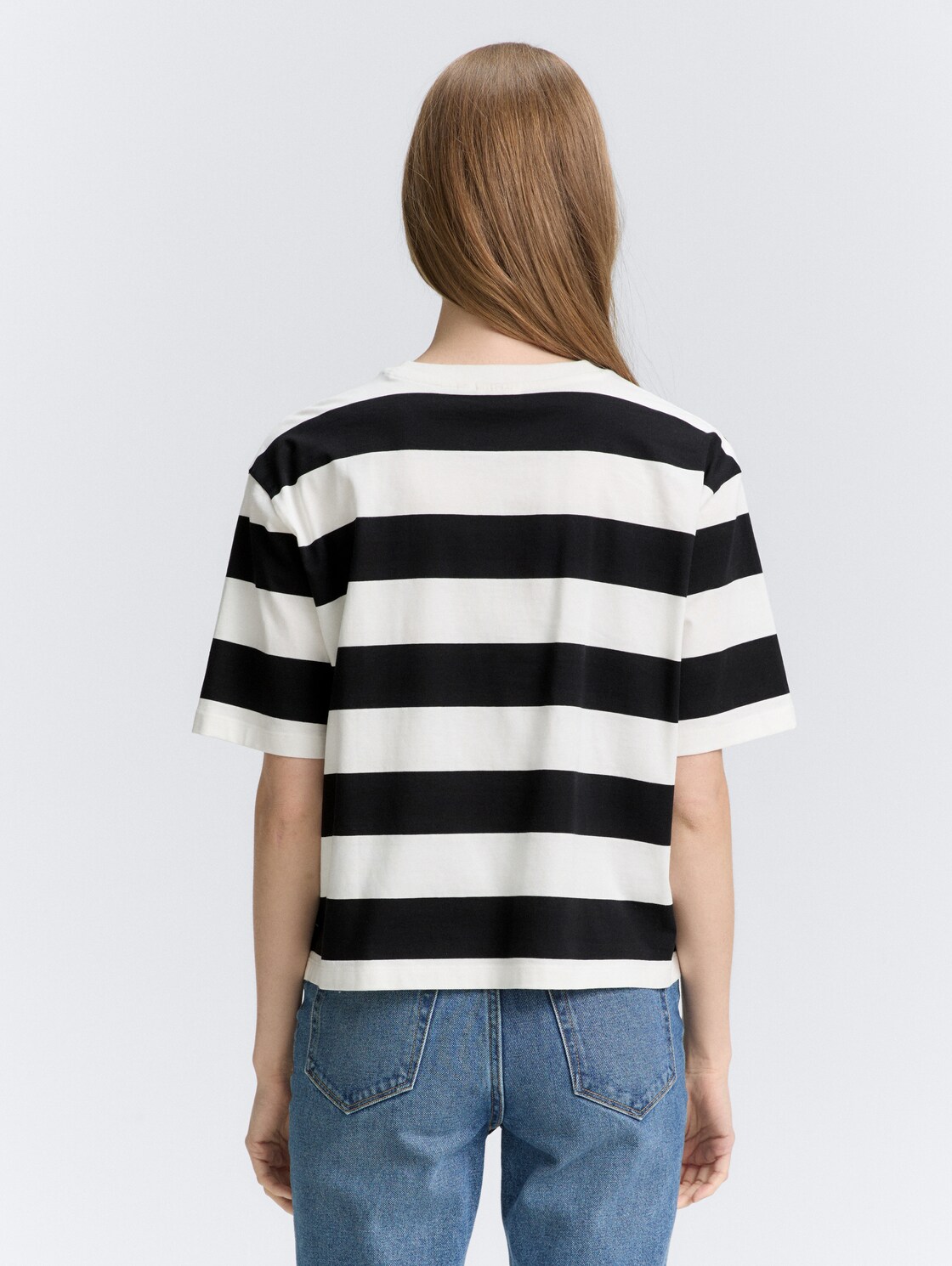 Thumbnail - TOM TAILOR DENIM Damen Boxy Fit T-Shirt mit Streifenmuster, schwarz, Gestreift, Gr. XS