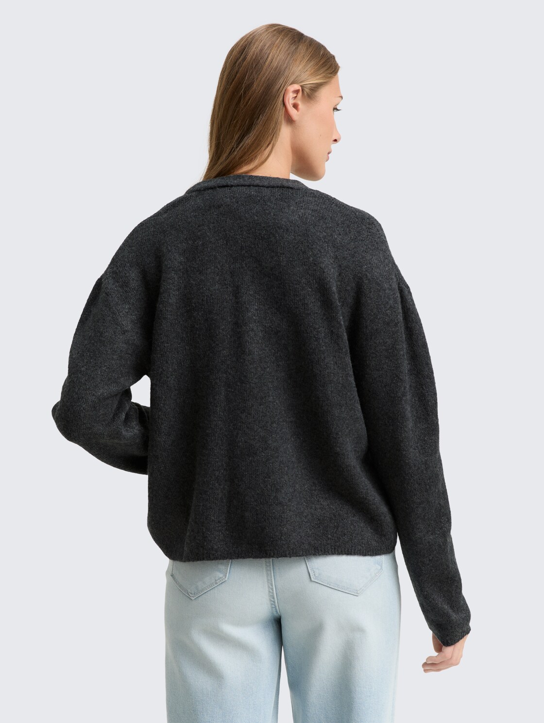 Thumbnail - TOM TAILOR DENIM Damen Cardigan mit V-Ausschnitt, grau, Meliert, Gr. L
