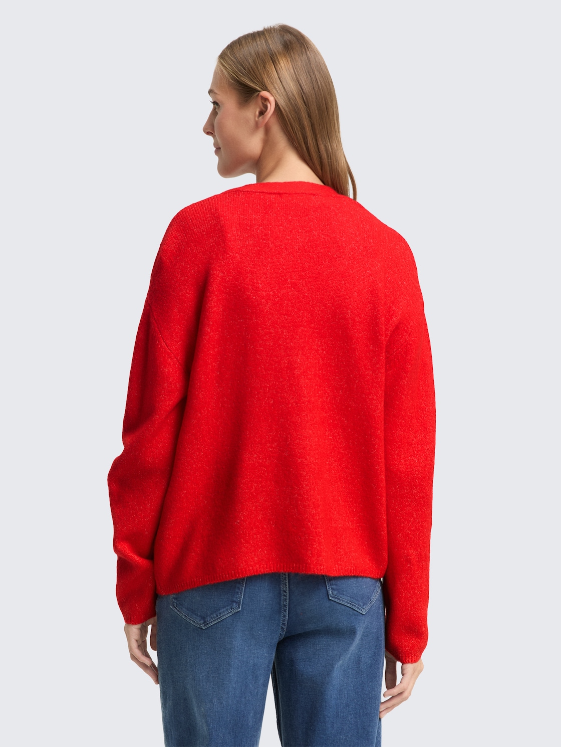 Thumbnail - TOM TAILOR DENIM Damen Cardigan mit V-Ausschnitt, rot, Uni, Gr. XL