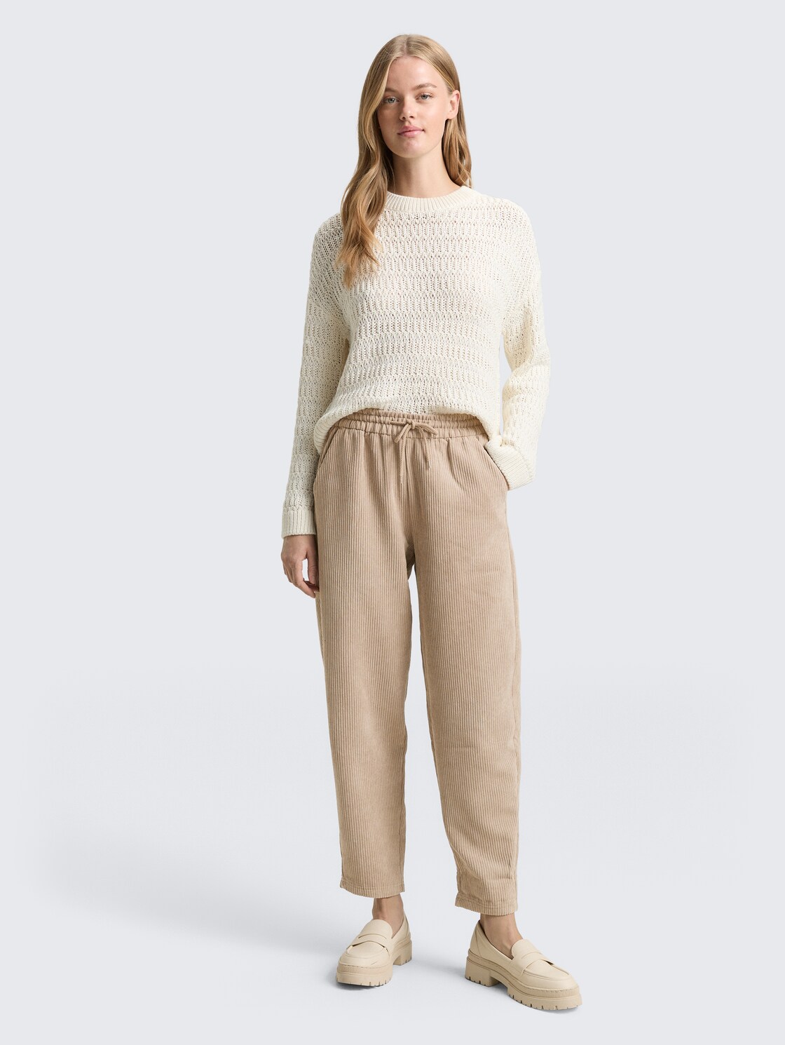 Thumbnail - TOM TAILOR DENIM Damen Cordhose mit Kordelzug, braun, Uni, Gr. L