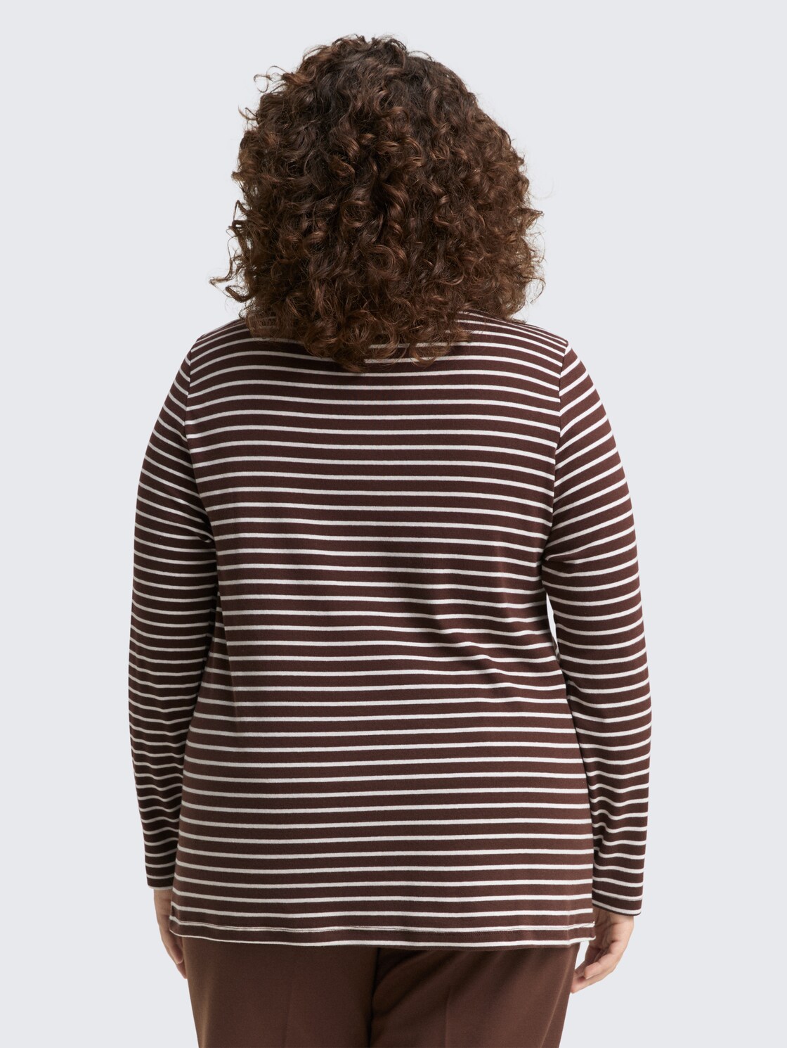 Thumbnail - TOM TAILOR Damen Plus Size - Langarmshirt mit Streifenmuster, braun, Gestreift, Gr. 44