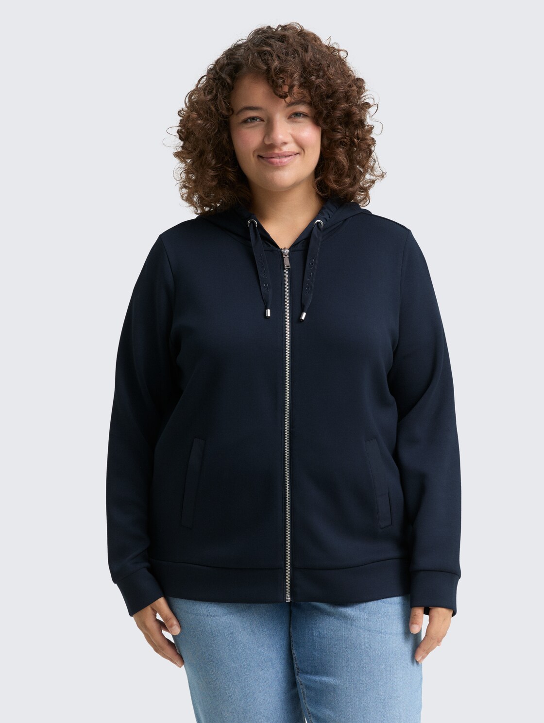 Thumbnail - TOM TAILOR Damen Plus Size - Hoodie Sweatjacke aus Scuba, blau, Uni, Gr. 48
