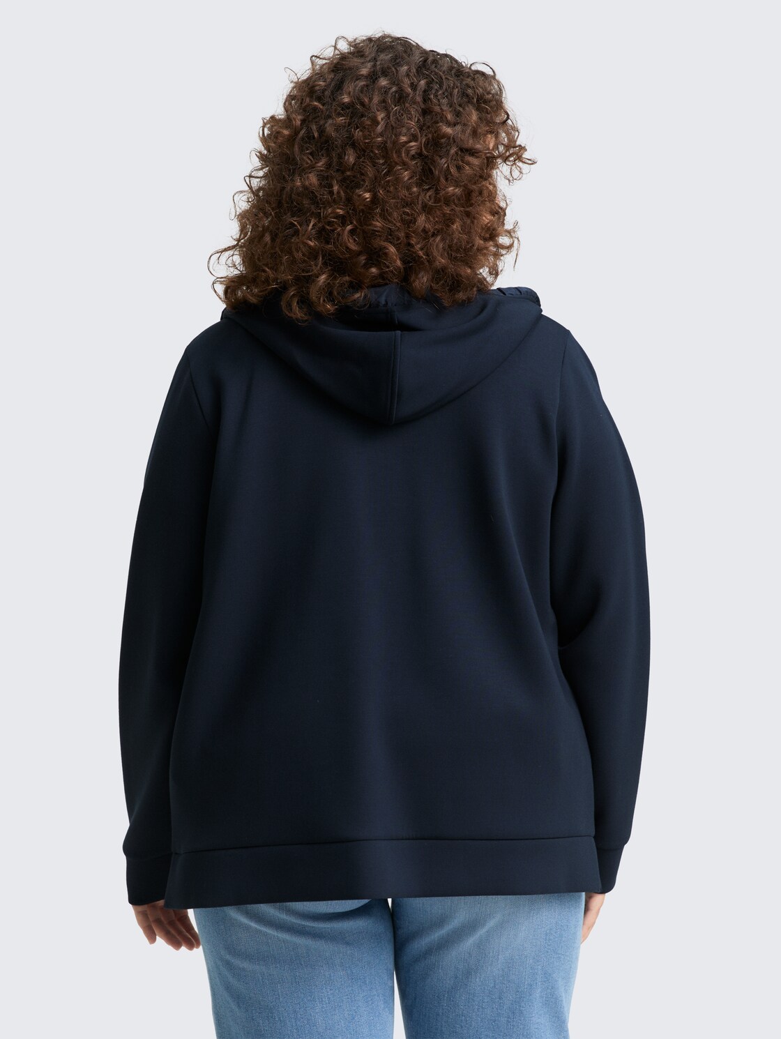 Thumbnail - TOM TAILOR Damen Plus Size - Hoodie Sweatjacke aus Scuba, blau, Uni, Gr. 48