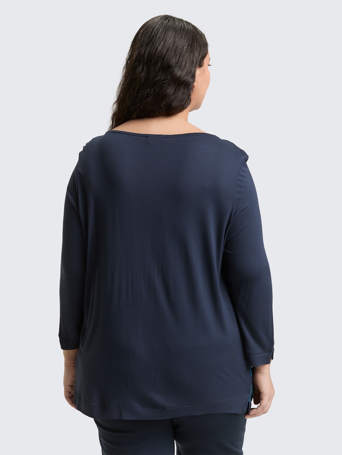 Thumbnail - TOM TAILOR Damen Plus Size - Langarmshirt im Material-Mix, blau, Gemustert, Gr. 44