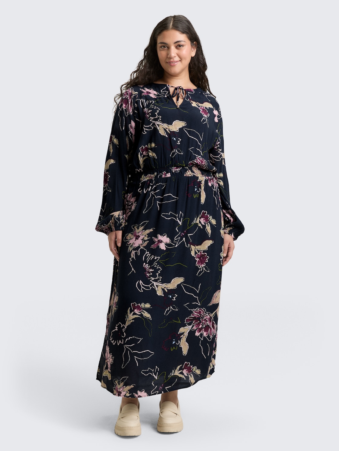 Thumbnail - TOM TAILOR Damen Plus Size - Maxi-Kleid mit Blumenmuster, blau, Geblümt, Gr. 48