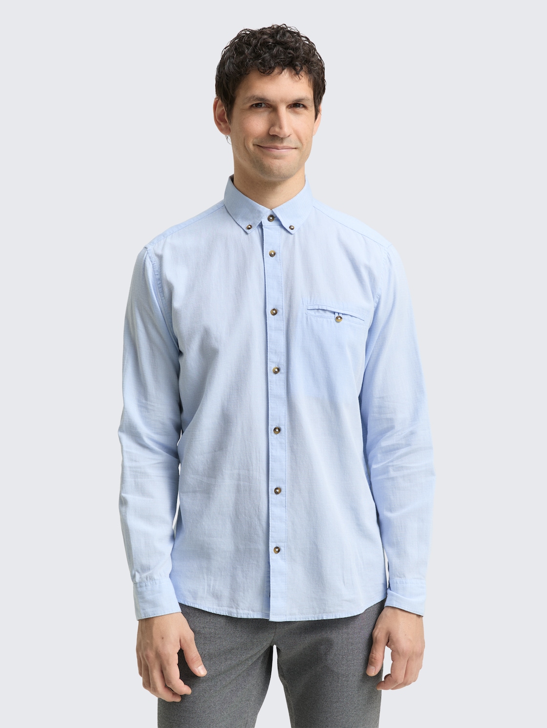 Thumbnail - TOM TAILOR Herren Regular Fit Hemd aus Baumwolle, blau, Uni, Gr. XXXL