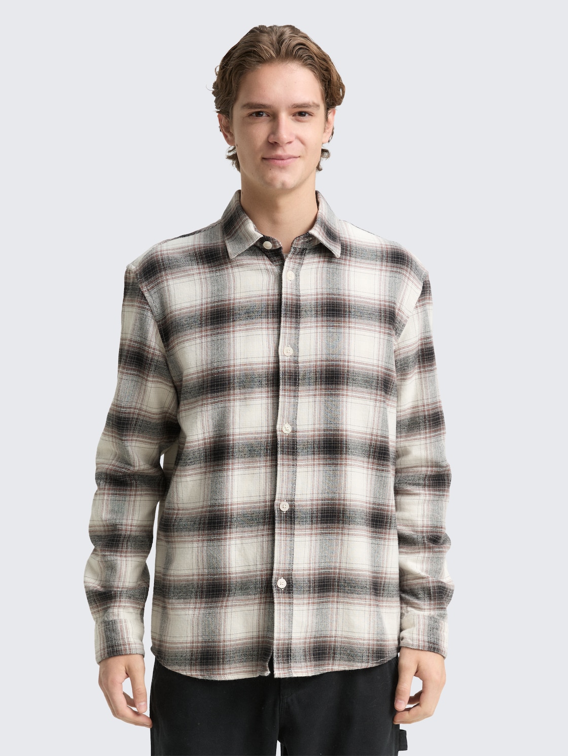 Thumbnail - TOM TAILOR DENIM Herren Relaxed Fit Hemd mit Karomuster, weiß, Kariert, Gr. M