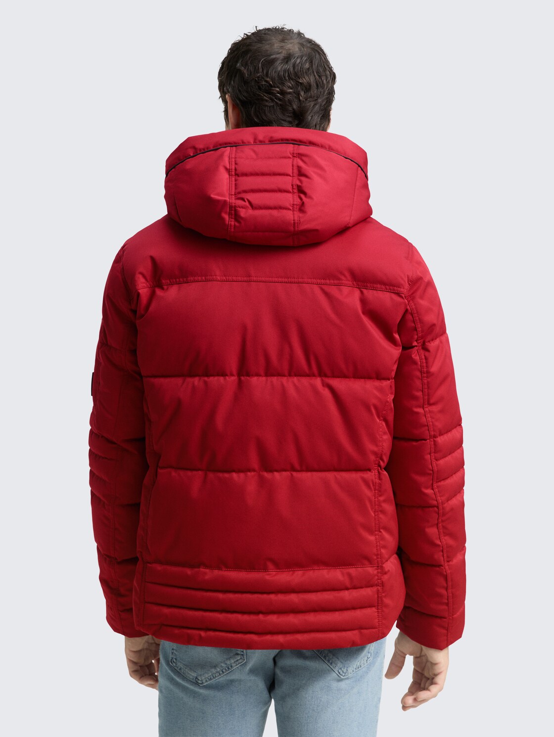 Thumbnail - TOM TAILOR Herren Puffer-Jacke mit abnehmbarer Kapuze, rot, Uni, Gr. M