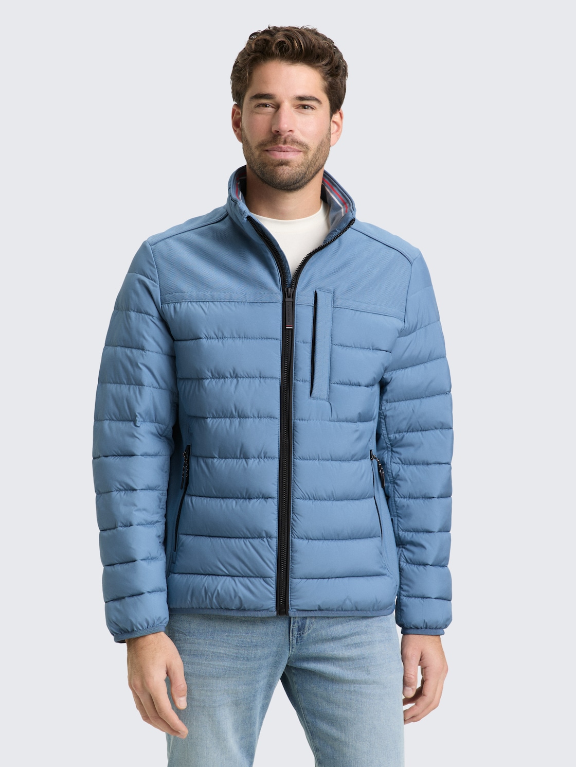 Thumbnail - TOM TAILOR Herren Hybrid Steppweste mit Stehkragen, blau, Uni, Gr. L