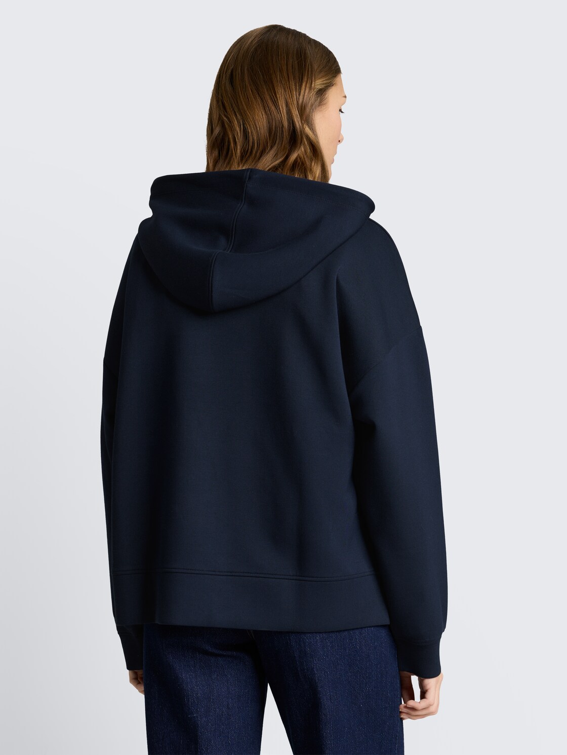 Thumbnail - TOM TAILOR DENIM Damen Relaxed Hoodie Sweatshirt aus Scuba, blau, Uni, Gr. XL