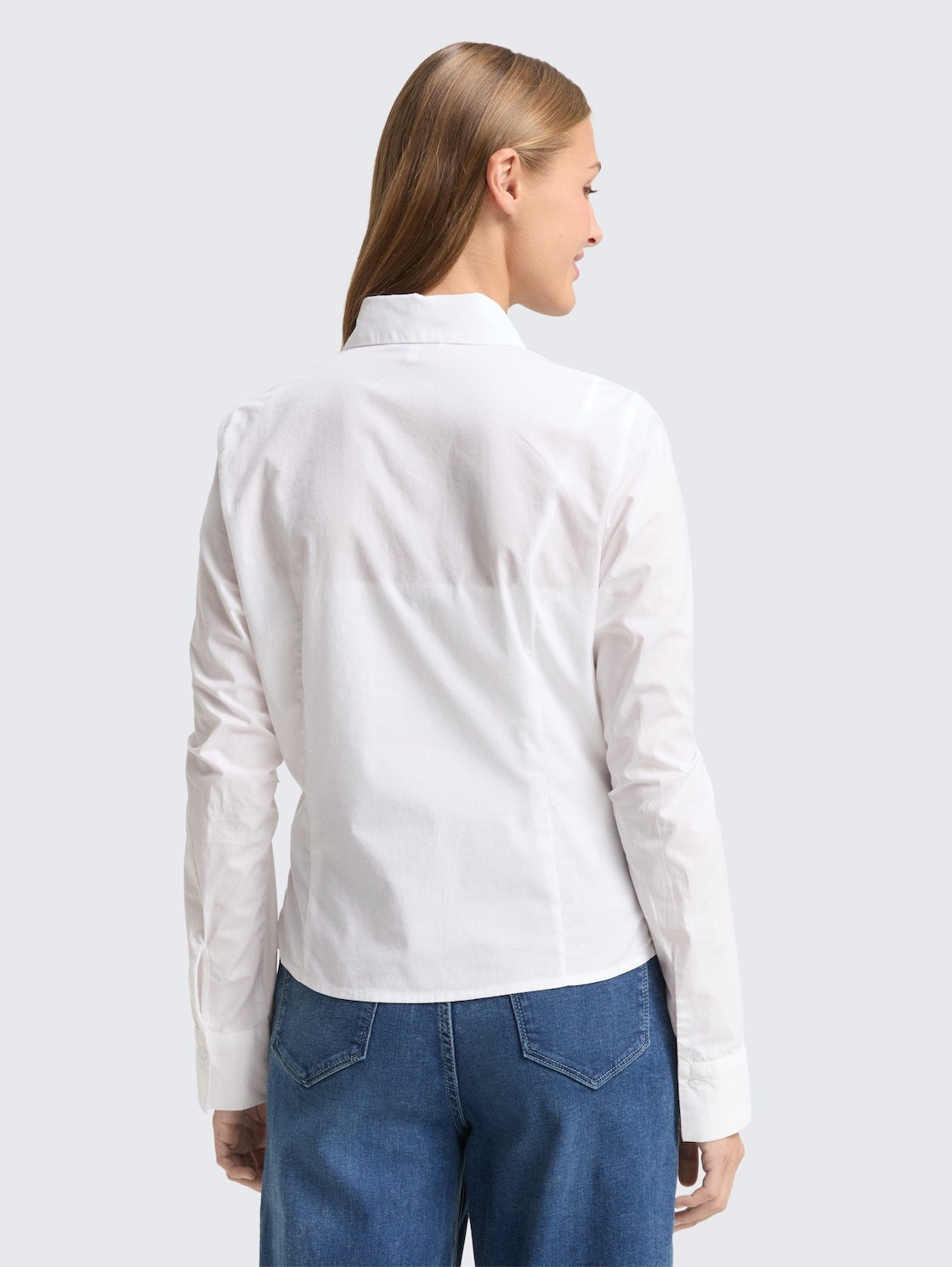 Thumbnail - TOM TAILOR DENIM Damen Fitted Hemdbluse aus Baumwolle, weiß, Uni, Gr. XL