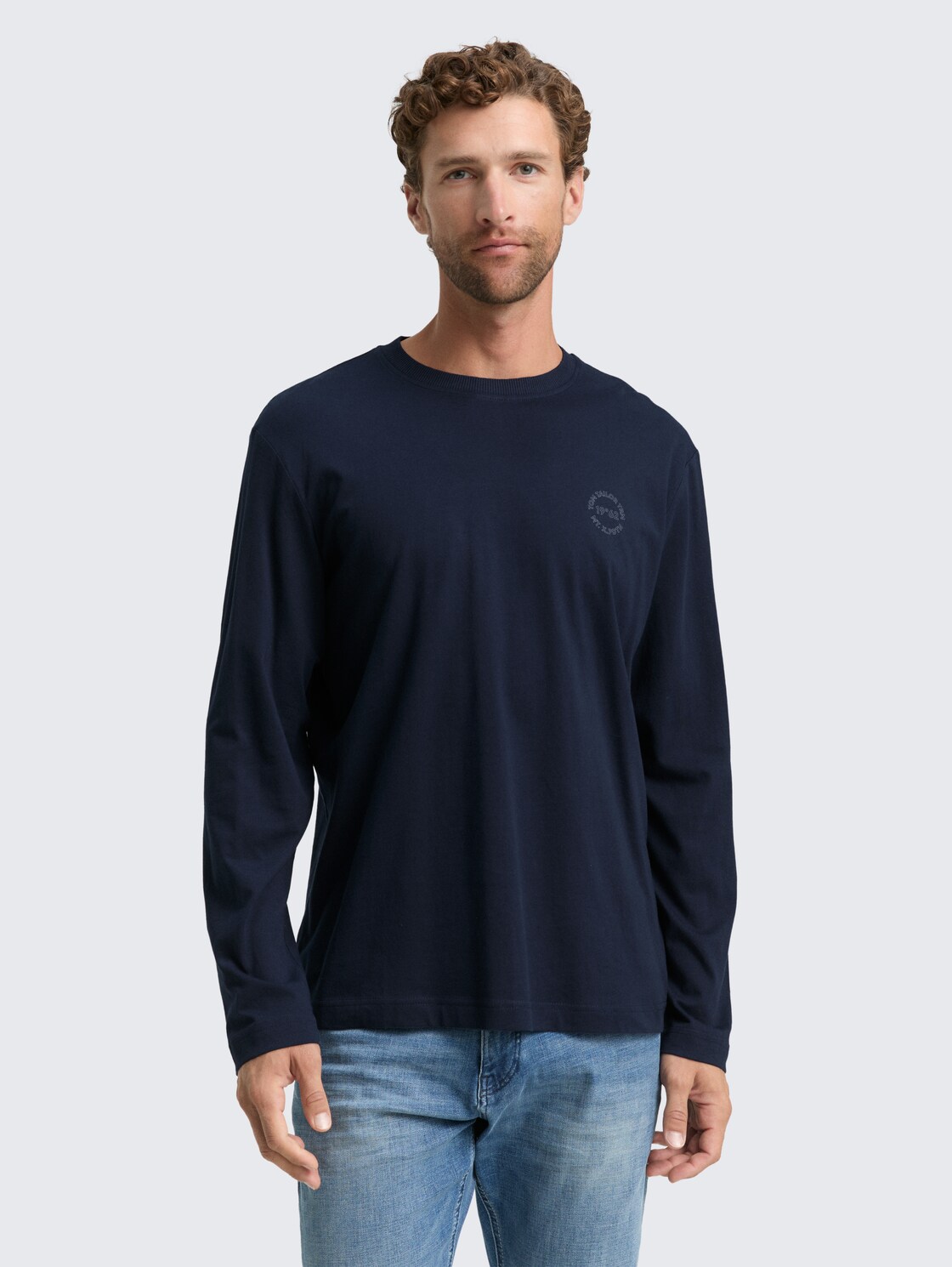 Thumbnail - TOM TAILOR Herren Langarmshirt mit Print, blau, Uni, Gr. XXXL