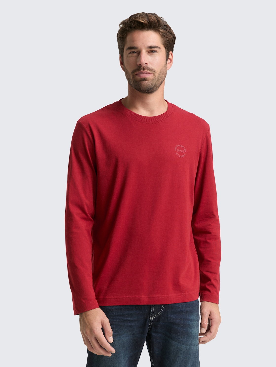 Thumbnail - TOM TAILOR Herren Langarmshirt mit Print, rot, Uni, Gr. M
