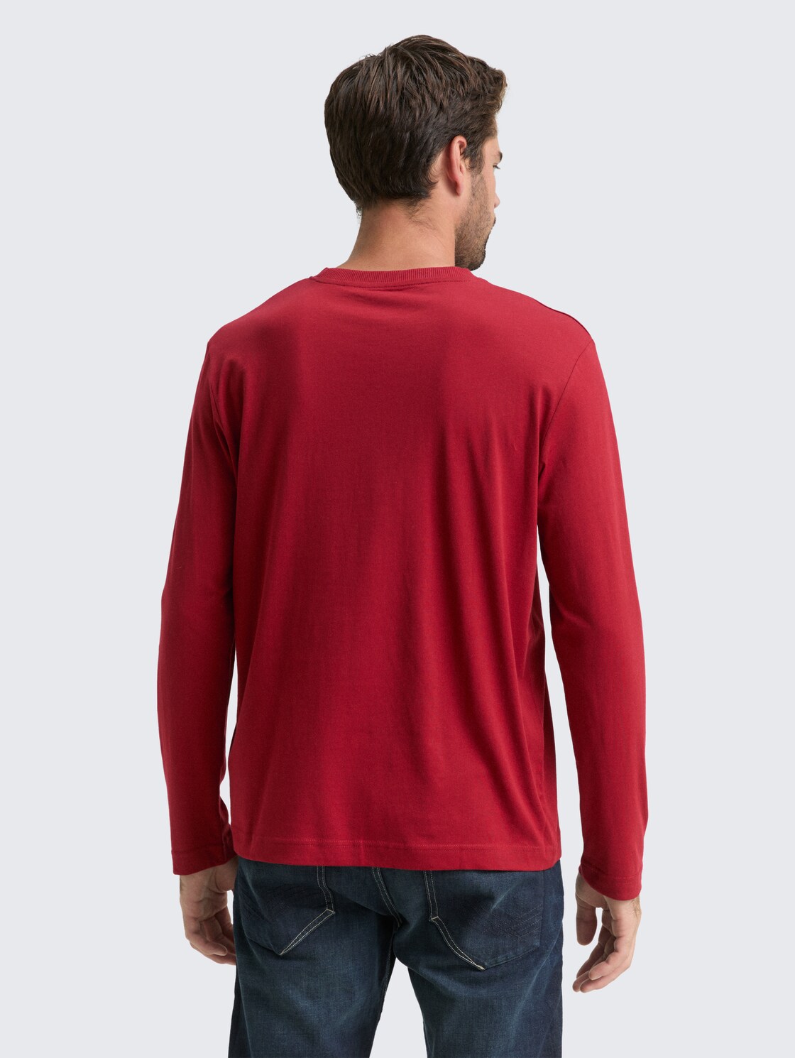 Thumbnail - TOM TAILOR Herren Langarmshirt mit Print, rot, Uni, Gr. M