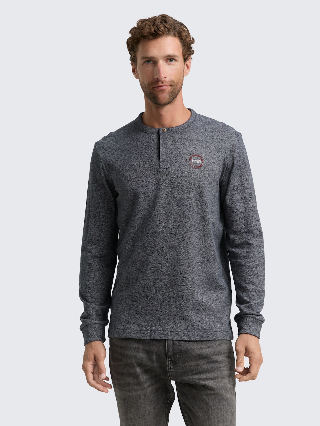 Thumbnail - TOM TAILOR Herren Henley Langarmshirt aus Baumwolle, blau, Meliert, Gr. M