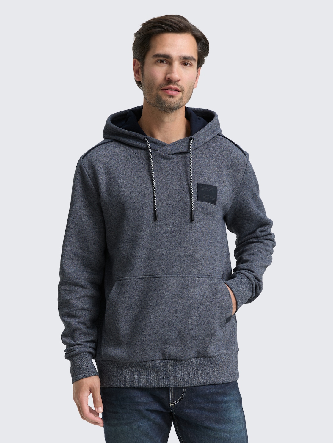 Thumbnail - TOM TAILOR Herren Hoodie Sweatshirt mit Logo-Badge, blau, Meliert, Gr. L
